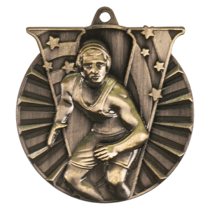 Antique Gold 2 inch Wrestling Victory Medal