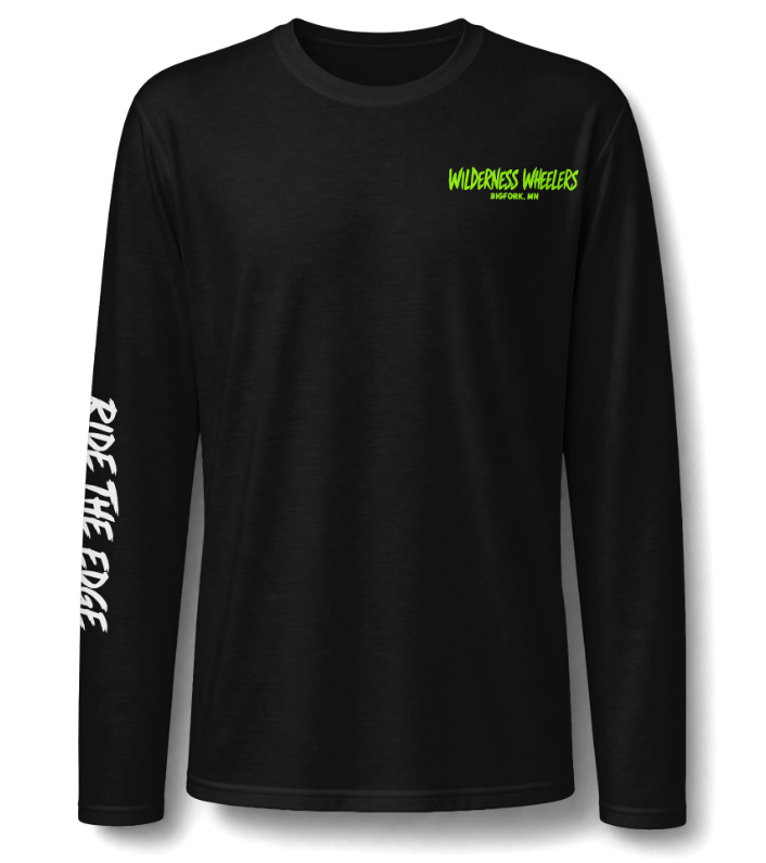 Wilderness Wheelers Ride the Edge Long Sleeve Shirt – Black With Color Choice of Print