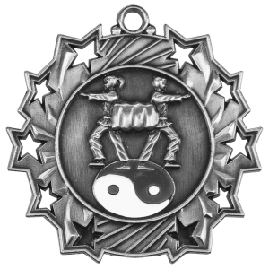 Antique Silver Martial Arts Ten Star Medal