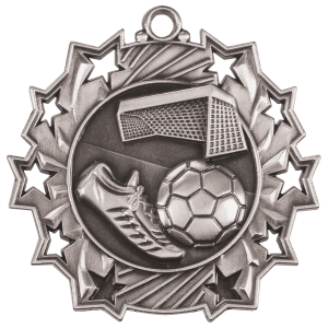 Antique Silver 2 1/4 inch Soccer Ten Star Medal