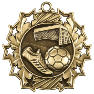 Antique Gold 2 1/4 inch Soccer Ten Star Medal