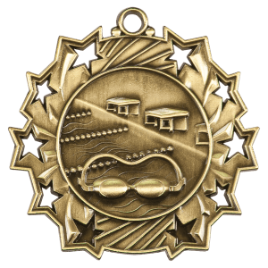 Antique Gold 2 1/4 inch Swimming Ten Star Medal