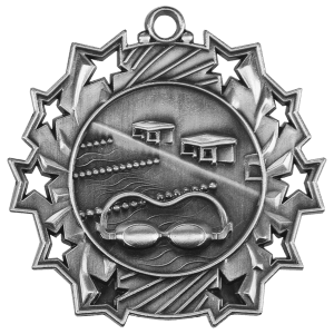 Antique Silver 2 1/4 inch Swimming Ten Star Medal