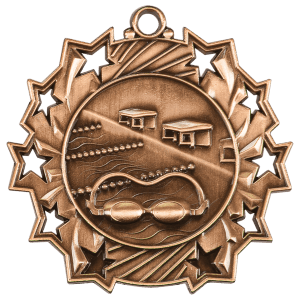 Antique Bronze 2 1/4 inch Swimming Ten Star Medal