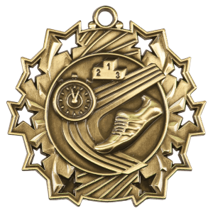 Antique Gold 2 1/4 inch Track Ten Star Medal