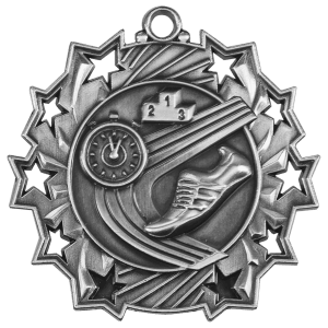Antique Silver 2 1/4 inch Track Ten Star Medal