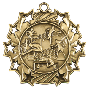 Antique Gold 2 1/4 inch Track & Field Ten Star Medal