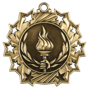 Antique Gold 2 1/4 inch Victory Ten Star Medal