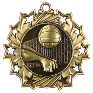 Antique Gold 2 1/4 inch Volleyball Ten Star Medal