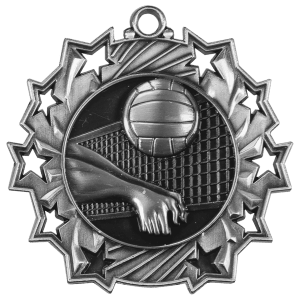 Antique Silver 2 1/4 inch Volleyball Ten Star Medal