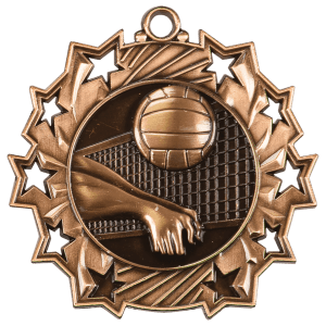 Antique Bronze 2 1/4 inch Volleyball Ten Star Medal