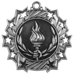 Antique Silver 2 1/4 inch Victory Ten Star Medal