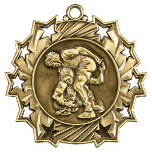 Antique Gold 2 1/4 inch Wrestling Ten Star Medal
