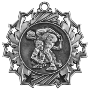 Antique Silver 2 1/4 inch Wrestling Ten Star Medal