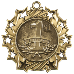 Antique Gold 2 1/4 inch Ten Star 1st Place medal