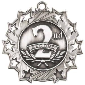 Antique Silver 2 1/4 inch Ten Star 2nd Place medal