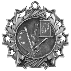 Antique Silver 2 1/4 inch Art Ten Star Medal