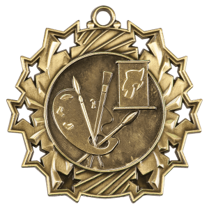 Antique Gold 2 1/4 inch Art Ten Star Medal