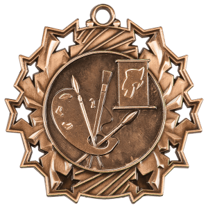 Antique Bronze 2 1/4 inch Art Ten Star Medal
