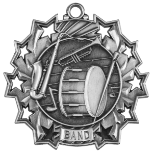 Antique Silver 2 1/4 inch Band Ten Star Medal