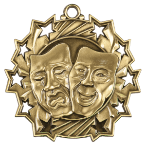 Antique Gold 2 1/4 inch Drama Ten Star Medal