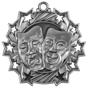 Antique Silver 2 1/4 inch Drama Ten Star Medal