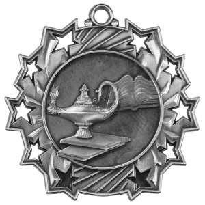 Antique Silver 2 1/4 inch Graduate Ten Star Medal