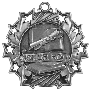 Antique Silver 2 1/4 inch Honor Roll Ten Star Medal