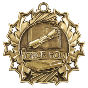 Antique Gold 2 1/4 inch Honor Roll Ten Star Medal