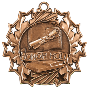 Antique Bronze 2 1/4 inch Honor Roll Ten Star Medal