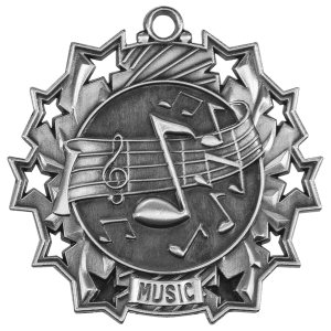Antique Silver 2 1/4 inch Music Ten Star Medal