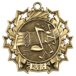 Antique Gold 2 1/4 inch Music Ten Star Medal