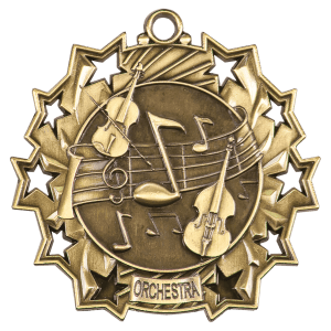 Antique Gold 2 1/4 inch Orchestra Ten Star Medal