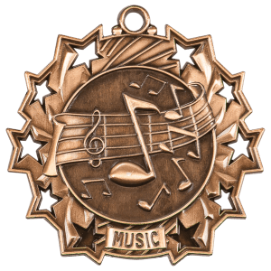 Antique Bronze 2 1/4 inch Music Ten Star Medal
