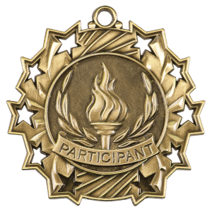 Antique Gold 2 1/4 inch Participant Ten Star Medal