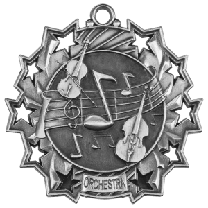 Antique Silver 2 1/4 inch Orchestra Ten Star Medal