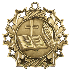 Antique Gold 2 1/4 inch Religious Ten Star Medal