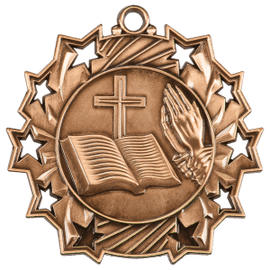 Antique Bronze 2 1/4 inch Religious Ten Star Medal