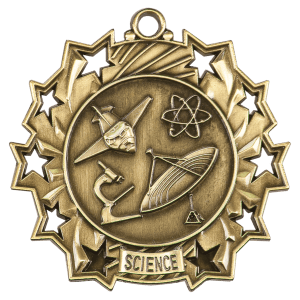 Antique Gold 2 1/4 inch Science Ten Star Medal