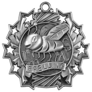 Antique Silver 2 1/4 inch Spelling Ten Star Medal